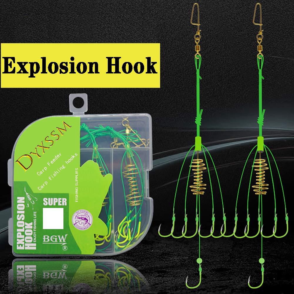 Dyxssm Carp Fishing Feeders Bait Fishing Hooks with Fishing Spring Carp Feeder (Pack of 4) (Green, 10#)