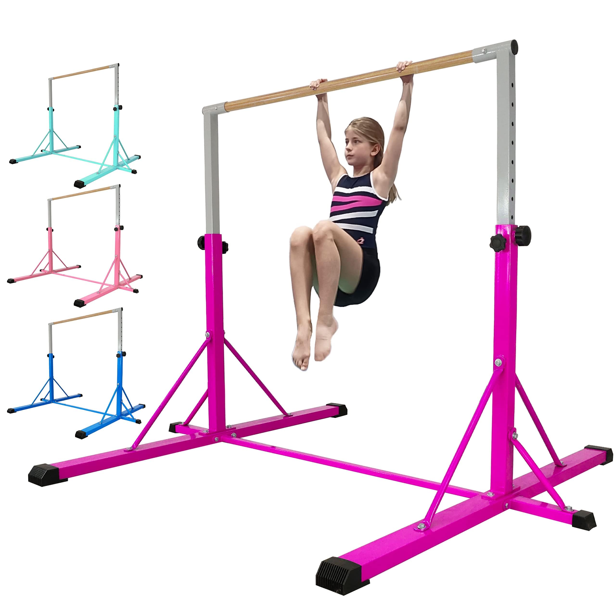 FC FUNCHEER Gymnastics bar for Kids Ages 5-20, Gymnastic Training bar Horizontal Bars-Height 35.4" to 59"/45" to 71", 5FT 6FT Base Length -Gymnastics Training Equipment for Home