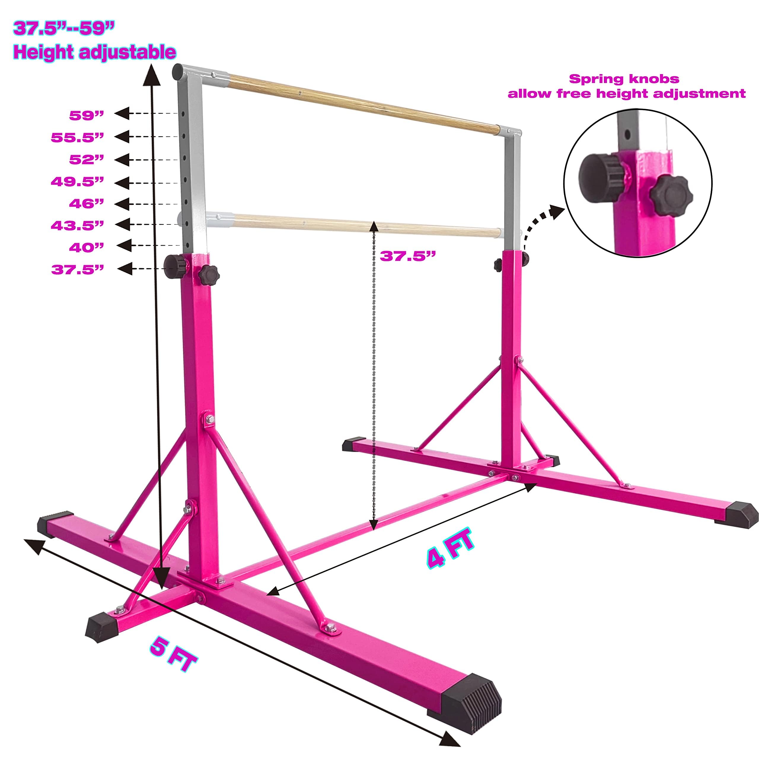 FC FUNCHEER Gymnastics bar for Kids Ages 5-20, Gymnastic Training bar Horizontal Bars-Height 35.4" to 59"/45" to 71", 5FT 6FT Base Length -Gymnastics Training Equipment for Home