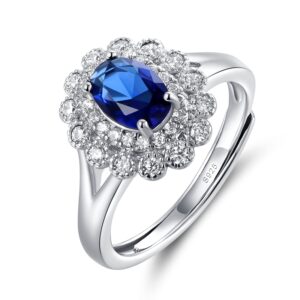 jiangxin 925 sterling silver anniversary ring princess diana royal engagement platinum plated fine jewelry for women adjustable size 6 7 8 9 (created blue sapphire)