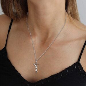 Jewenova Faith Cross Necklace Hope Loved Strength Pendant Necklace Religious Jewelry Gift for Women Dainty Y Pendant Chain Necklace with Meaning Card