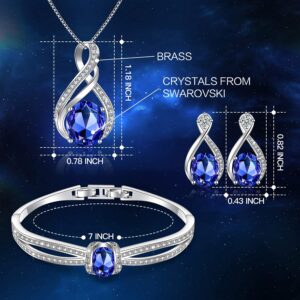 Menton Ezil Fashion Jewelry Charming Nobile Blue Sapphire Jewelry Set For Women 18K White Gold Plated Jewelry Set Bracelet Necklace and Earrings set with september birthstone(Sapphire Blue)