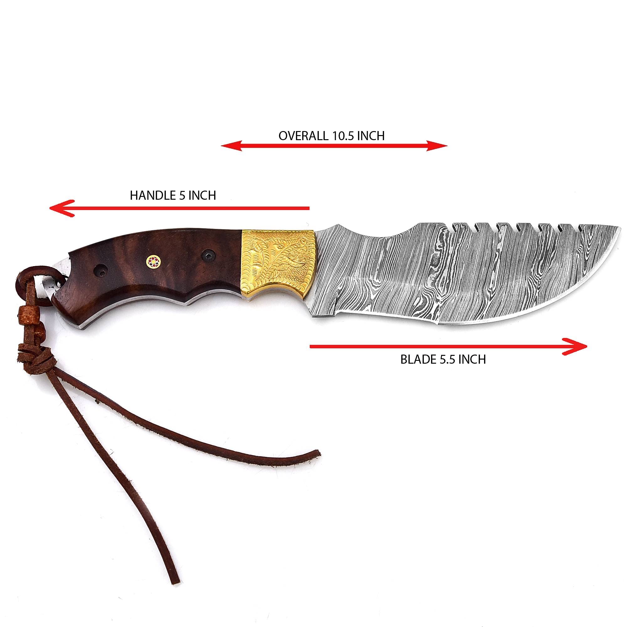 Dessi Tracker Knife: Hand-Forged Damascus Steel Blade - Perfect for Hunting, Camping, Tactical & Survival Use - With Horizontal Carry-Back Leather Sheath for Men SM71