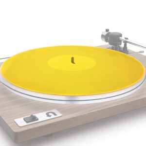 terrific tune-acrylic turntable slipmat for vinyl lp record players - transparent platter mat - anti-static and dust proof - reduce noise & improve sound quality (yellow)