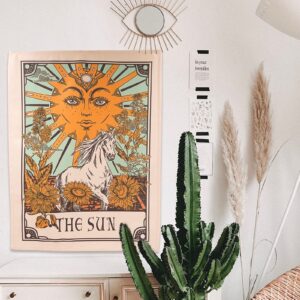 Accnicc 3 Pack Tarot Tapestry, Sun Moon and Star Tarot Card Tapestry, Brown and Beige Tapestry Wall Hanging, Vertical Vintage Aesthetic Wall Tapestry for Room with Steel Grommets (Brown, 20'' × 27'')