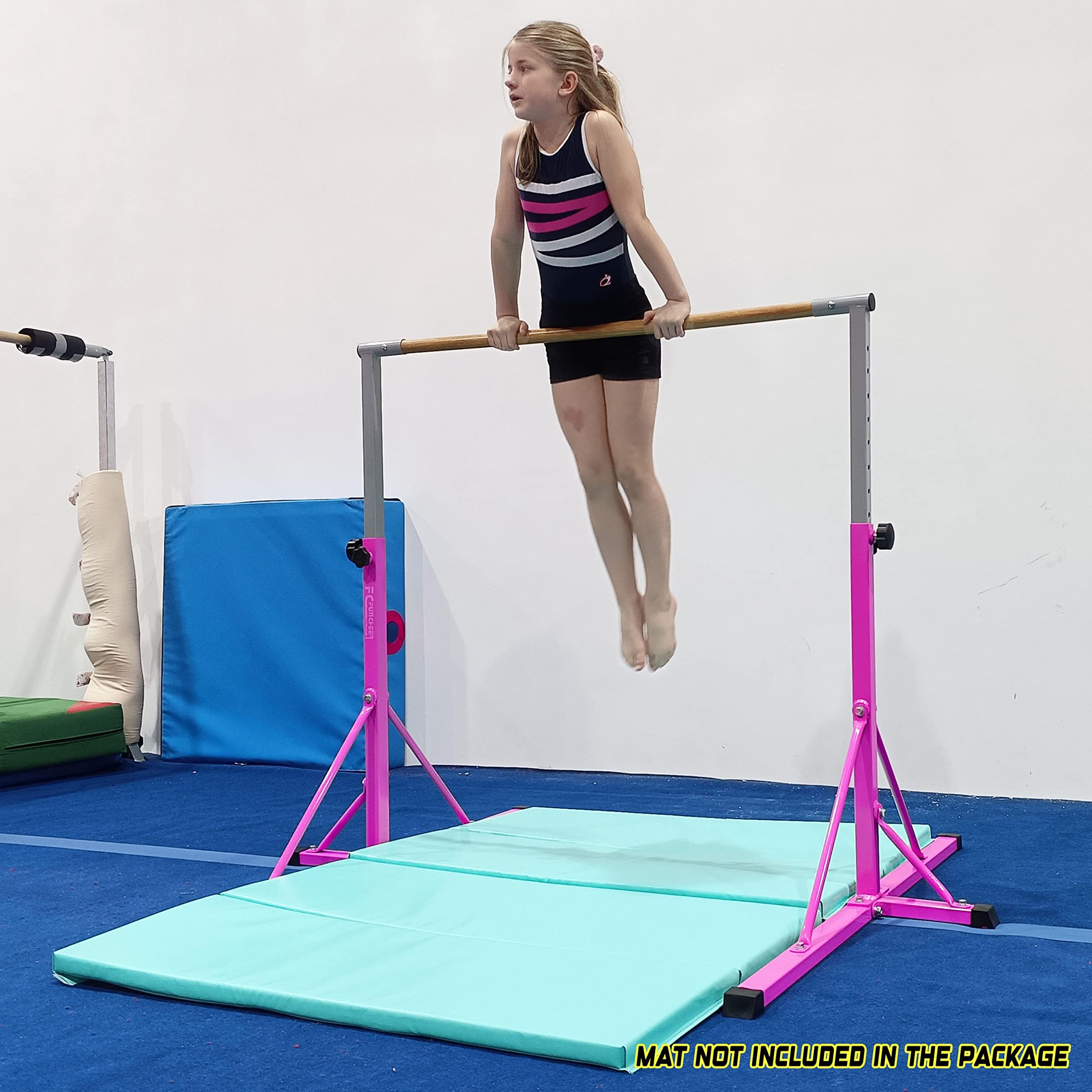 FC FUNCHEER Gymnastics bar for Kids Ages 5-20, Gymnastic Training bar Horizontal Bars-Height 35.4" to 59"/45" to 71", 5FT 6FT Base Length -Gymnastics Training Equipment for Home