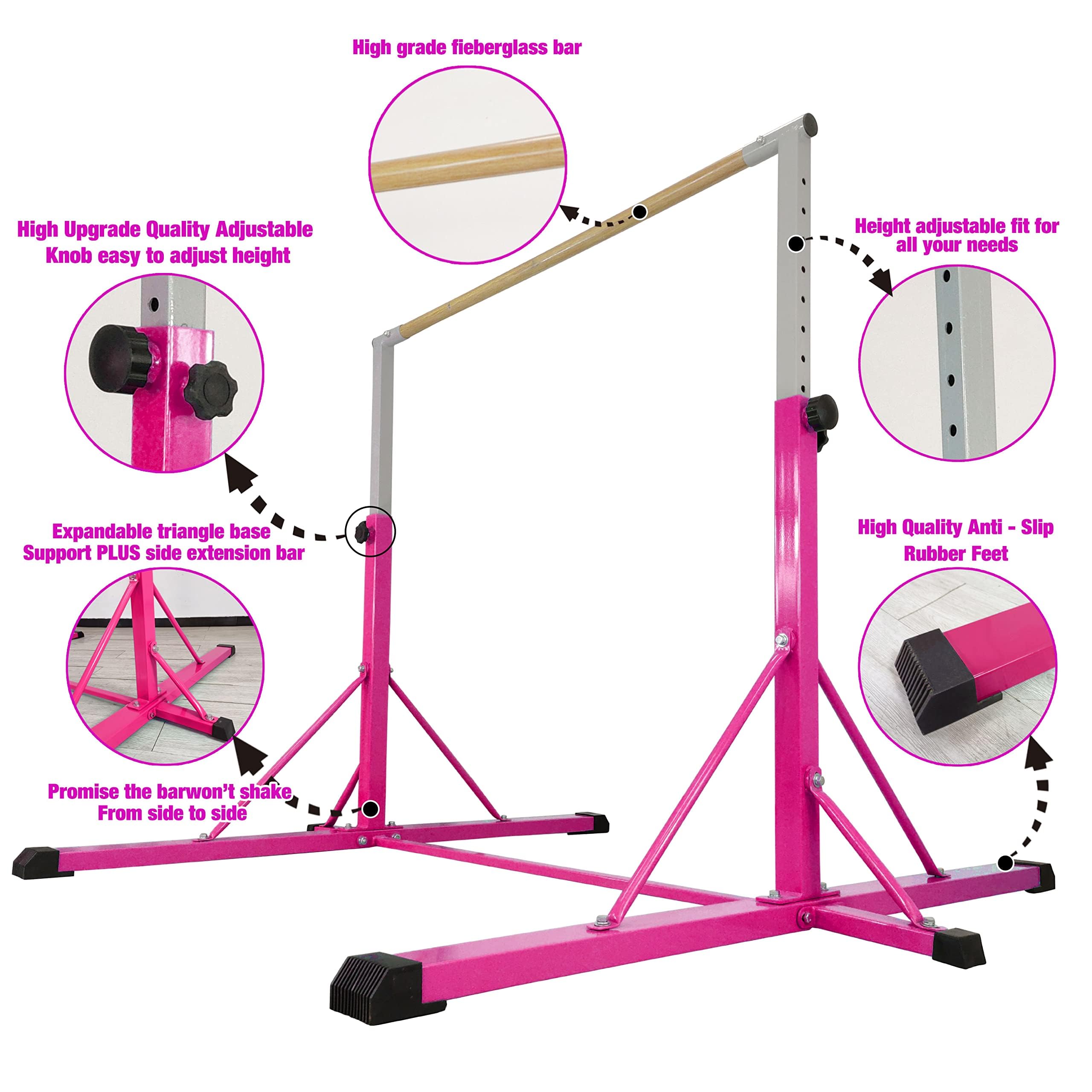 FC FUNCHEER Gymnastics bar for Kids Ages 5-20, Gymnastic Training bar Horizontal Bars-Height 35.4" to 59"/45" to 71", 5FT 6FT Base Length -Gymnastics Training Equipment for Home