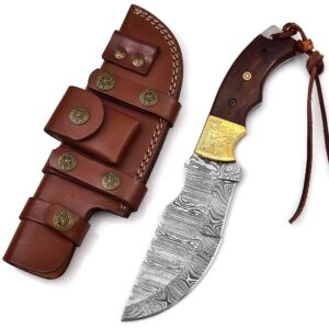 Dessi Tracker Knife: Hand-Forged Damascus Steel Blade - Perfect for Hunting, Camping, Tactical & Survival Use - With Horizontal Carry-Back Leather Sheath for Men SM71