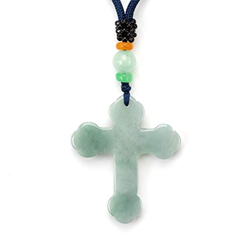 Jade Cross Jesus Necklace Pendant Inlaid with 22K Gold Good Luck Charm Jade Jewelry (Green Cross)