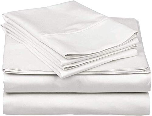 RajlinenLLC White Sheets Queen Set - Cotton Sheet Queen Size Sheets Set Hotel Luxury Bed Sheets Breathable & Cooling Sheets fit Mattress Upto 16 inch Sheets for Beds 400 Thread Count White Solid