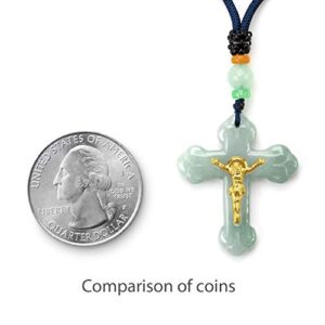 Jade Cross Jesus Necklace Pendant Inlaid with 22K Gold Good Luck Charm Jade Jewelry (Green Cross)