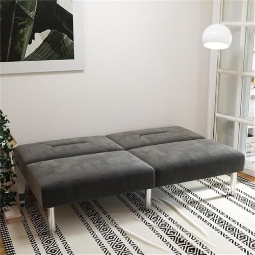 DHP Mara 69 Inch Futon Sofa Bed in Velvet Fabric, Modern Armless Upholstered Couch Sleeper for Small Spaces, Tufted Back, Gray