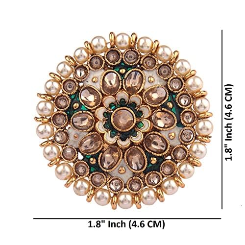 Efulgenz Indian Bollywood Traditional Antique Round Crystal Kundan Adjustable Big Ring Finger Jewelry for Women