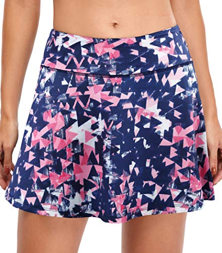 Fulbelle Womens Golf Skirt, Teen Girls Tennis Skorts Skirts for Women with Pockets Casual Summer Elastic Waistband Cute Athletic Skort Blue Pattern Large