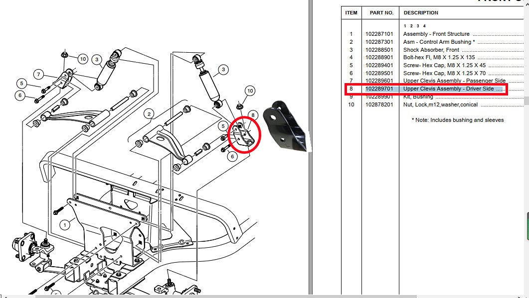 Golf Cart Club Car Driver Side Clevis | Precedent Driver Clevis Replace OEM # 102289701