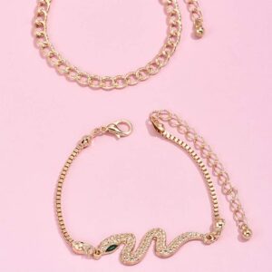 YERTTER Set of 2 Chukny Gold Chain Bracelet Snake Bangle for Women Adjustable Bracelets Jewelry Gift for Teen Girls