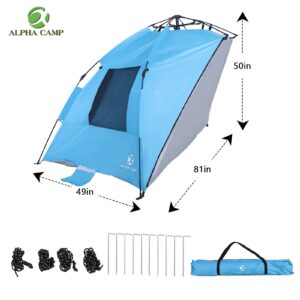 ALPHA CAMP Instant Beach Sunshade Pop Up Sun Shelter Tent, UV Protection with 3 Ventilating Windows, Extended Zippered Porch Included