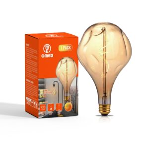 OMED S165 Irregular Unique Large Oversized Vintage LED Edison Light Bulb, E26 2200K Warm White Dimmable Extra Large Bulb, 5Watt 400LM Giant Amber Glass Decorative Light Bulb for Pendant Or Floor Lamp