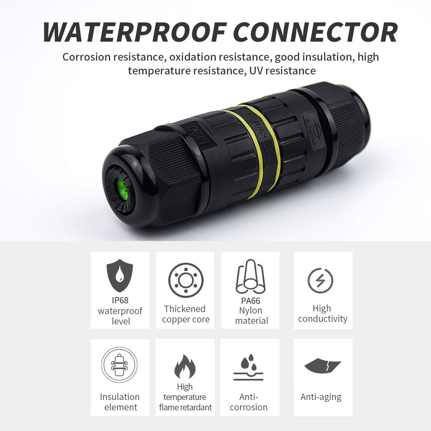 Junction Box Outdoor Waterproof Cable Connector, M20, IP68, Used for Maintenance and Power Expansion. Suitable for 5-core Cables (5mm-12mm)