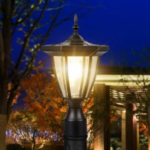 KMC KMC LIGHTING ST6321Q-A Solar Post Light Pier Mount Solar Lamp Post Light Outdoor 75 LUMENS Black Aluminum die-Casting and Glass 3 inches Adaptor for Mailpost Patio Yard Garden Pathway Driveway