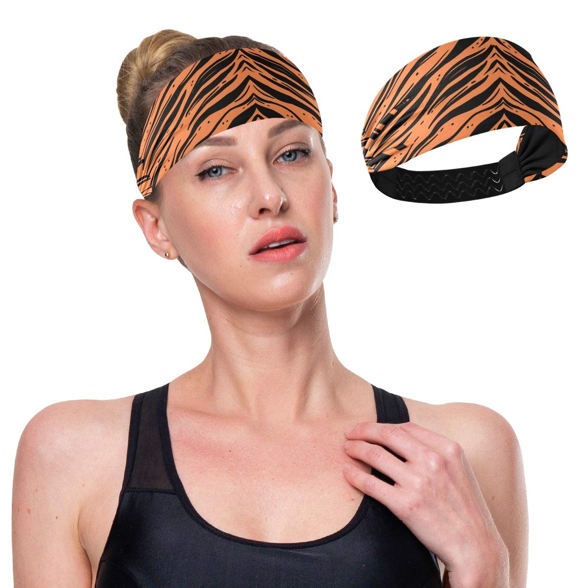 DOMIKING Sports Headband for Women - Tiger Stripes Unisex Workout Sweatband for Men Moisture Wicking Hairband for Yoga Gym Running Jogging