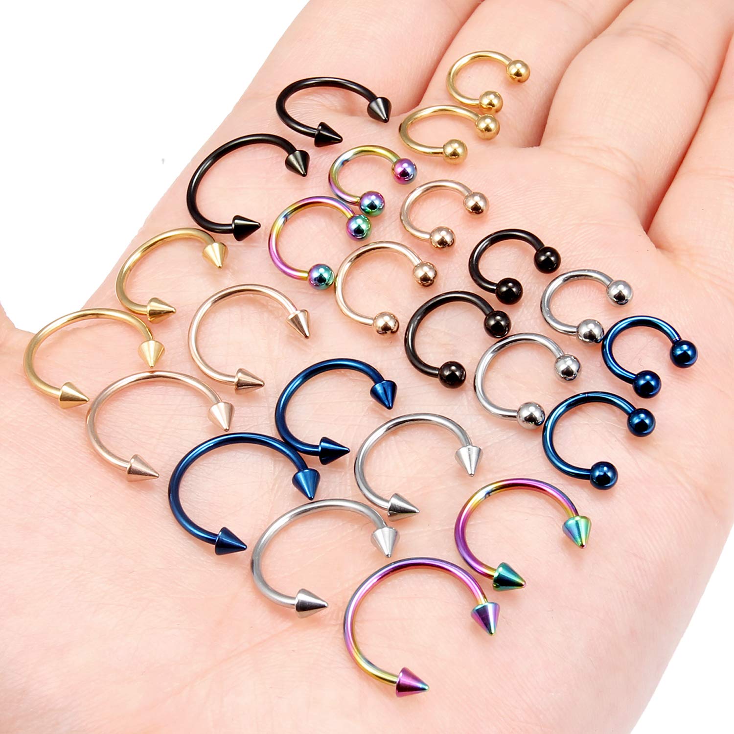 Ftovosyo 24Pcs Septum Jewelry 16g Surgical Steel Cartilage Earring Horseshoe Helix Tragus Daith Hoop Nose Lip Rings Piercing Jewelry for Women Men Dia. 6mm 8mm 10mm 12mm Rose Gold