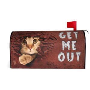 Cute Cat Trapped by The Wall Waterproof Magnetic Mailbox Cover Animal Orange Cats Dust-Proof Post Box Covers Funny Saying Get Me Out Sun Protection Letterbox Covers Home Yard Decor 18" X 21"