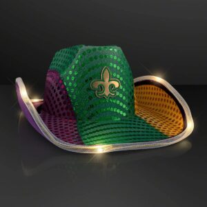 FlashingBlinkyLights Shiny Sequin Purple, Green and Gold Cowboy Hat for Mardi Gras