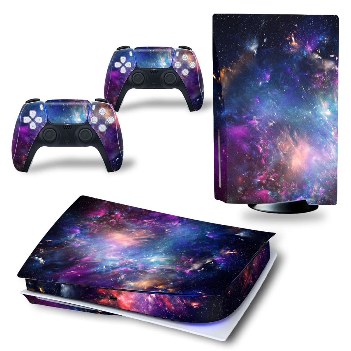 Vinyl Skin Sticker Decal Cover for PS5 Disk Version, Purple Universe PS5 Console and Controllers Skin