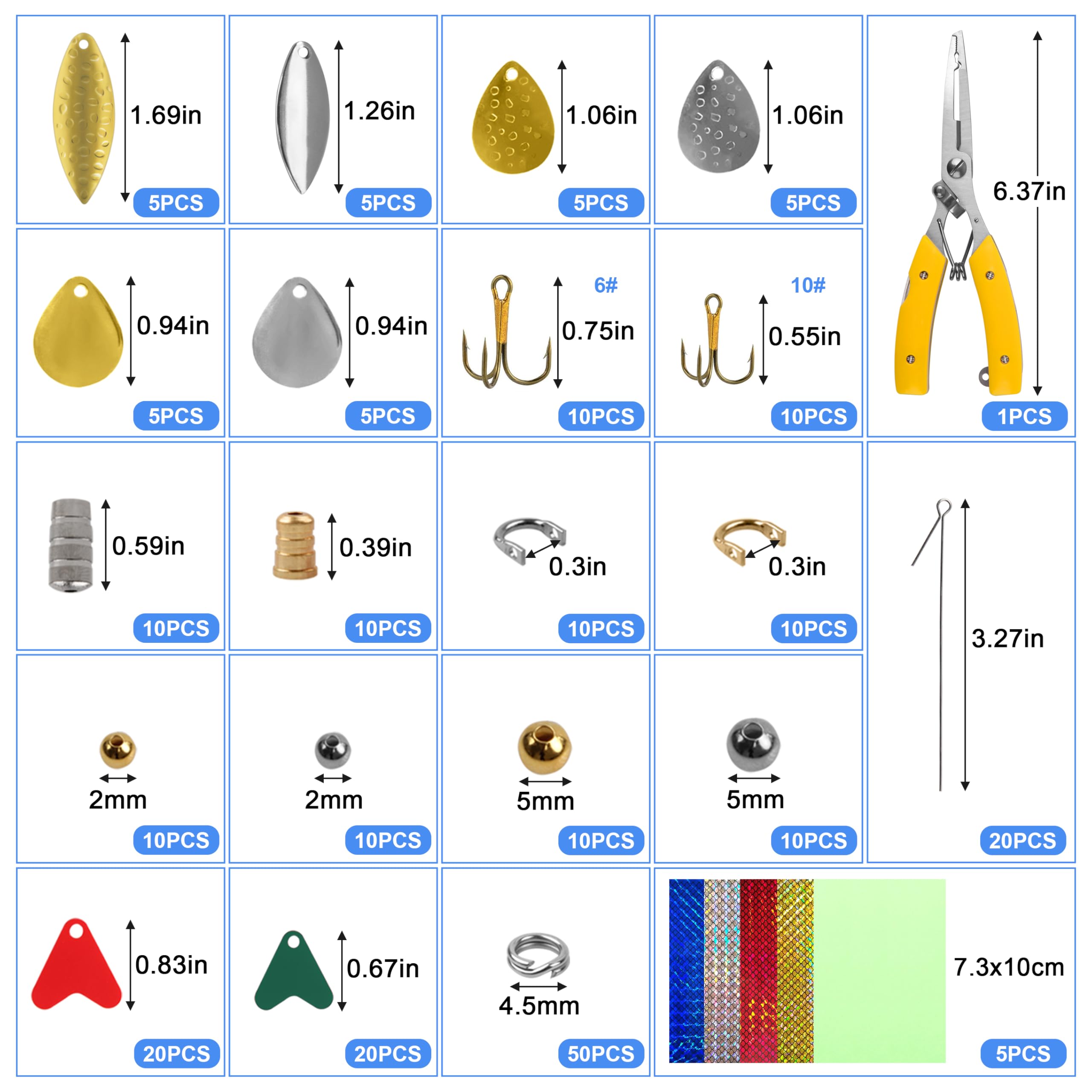 OROOTL Spinner Lure Making Kit, 246pcs Fishing Lure Making Kit Spinner Blades Fishing Pliers Lure Bodies Spinnerbait Shafts Treble Hooks Set Walleye Rig Making Supplies