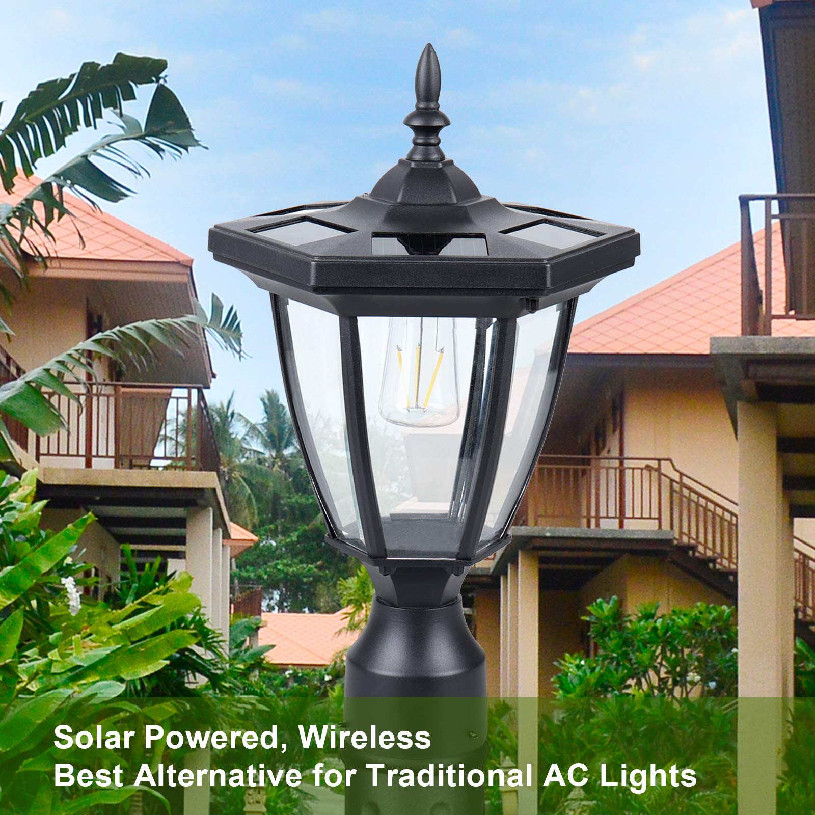 KMC KMC LIGHTING ST6321Q-A Solar Post Light Pier Mount Solar Lamp Post Light Outdoor 75 LUMENS Black Aluminum die-Casting and Glass 3 inches Adaptor for Mailpost Patio Yard Garden Pathway Driveway