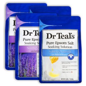 Dr Teal's Epsom Salt Bath Combo 4-Pack (12 lbs Total), Soothe & Sleep with Lavender, and Soften & Nourish with Milk & Honey