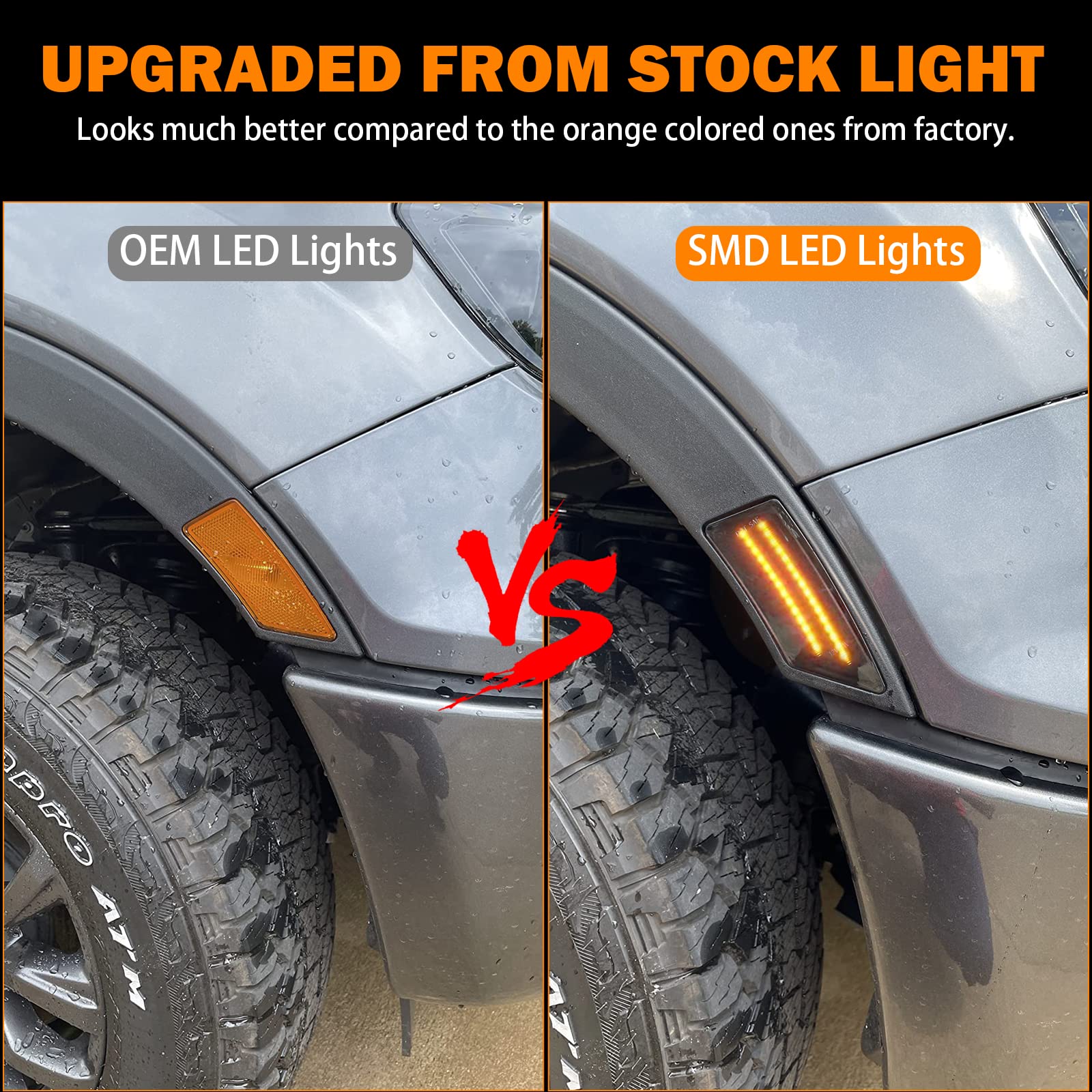 LED Side Marker Lights for Ford Ranger Lariat XL XLT 2019 2020 2021 2022 Ranger Smoked Lens Black Side Markers Fender Lamp Full Amber LED Strip Front Bumper Side Marker Turn Signals Side Light Lamps