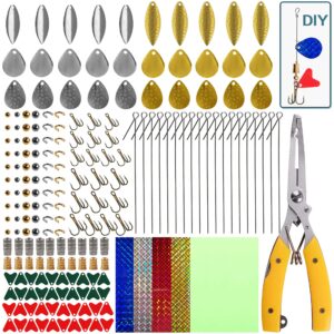 orootl spinner lure making kit, 246pcs fishing lure making kit spinner blades fishing pliers lure bodies spinnerbait shafts treble hooks set walleye rig making supplies