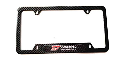 Carbon Fiber Stainless Steel ST Racing Performance Sport License Plate Cover Frames Holder W/Screw Caps for Ford ST (2 CB)