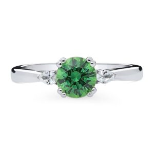 BERRICLE Sterling Silver 3-Stone Green Round Cubic Zirconia CZ Fashion Anniversary Ring for Women, Rhodium Plated Size 6