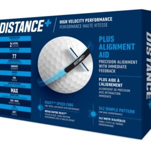 TaylorMade 2021 TaylorMade Distance+ Dozen Golf Balls, White (1 box with four lines of 3 balls each, 12 golf balls in total)