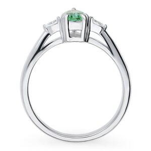 BERRICLE Sterling Silver 3-Stone Green Pear Cut Cubic Zirconia CZ Fashion Anniversary Ring for Women, Rhodium Plated Size 9