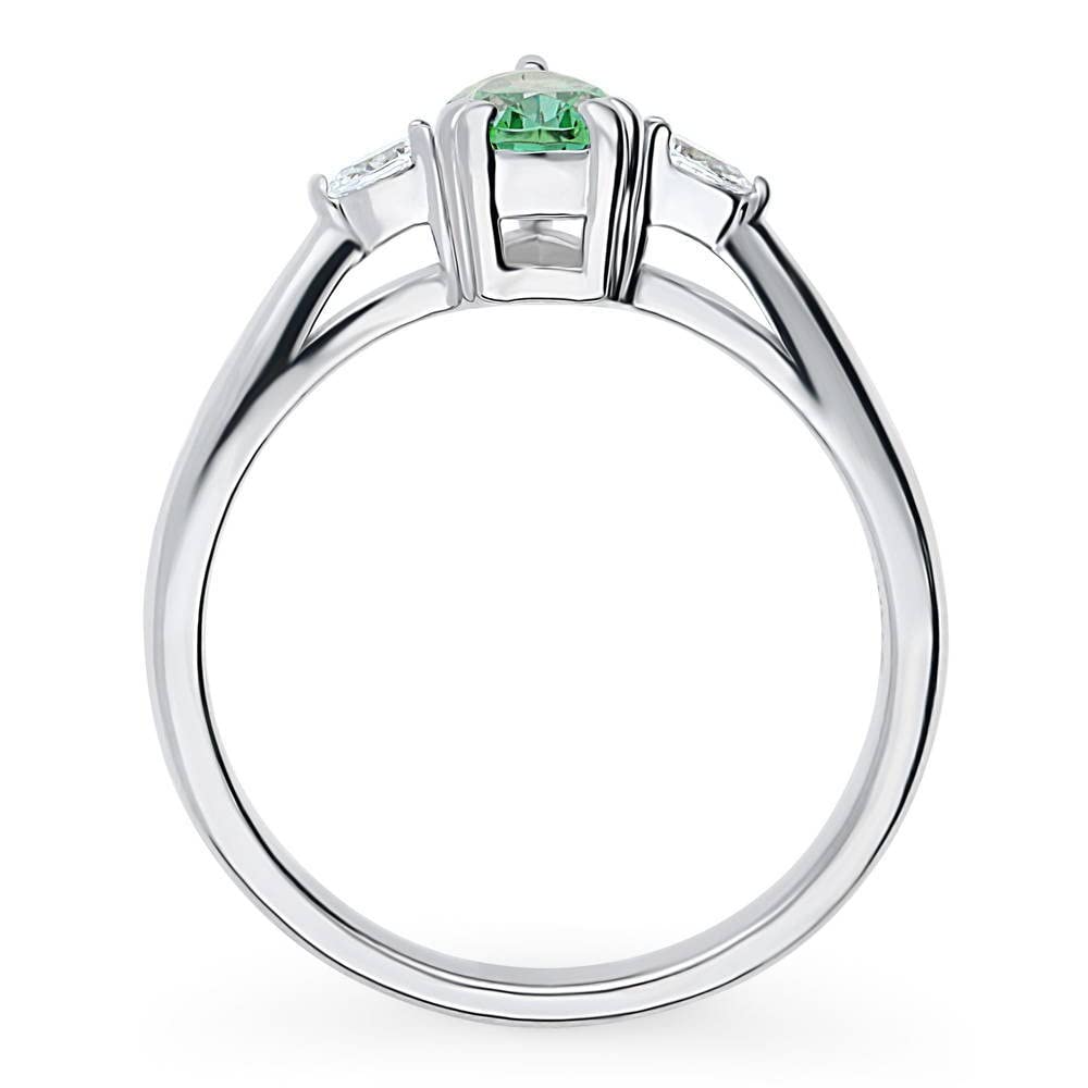 BERRICLE Sterling Silver 3-Stone Green Pear Cut Cubic Zirconia CZ Fashion Anniversary Ring for Women, Rhodium Plated Size 9