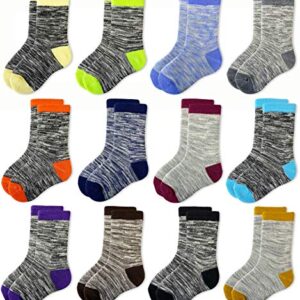 JAMEGIO Boys Socks 12 Pairs Crew Socks for Toddler Kids Boys Athletic Cotton Socks(4-6 Years)