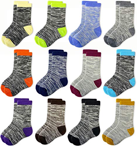 JAMEGIO Boys Socks 12 Pairs Crew Socks for Toddler Kids Boys Athletic Cotton Socks(4-6 Years)