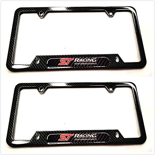 Carbon Fiber Stainless Steel ST Racing Performance Sport License Plate Cover Frames Holder W/Screw Caps for Ford ST (2 CB)