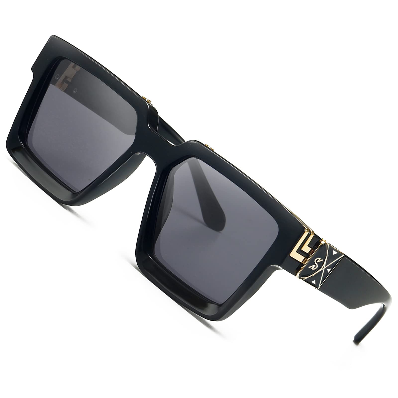 Retro Rectangular Sunglasses Men Women Square Thick Vintage Punk Rock Hip Hop Glasses