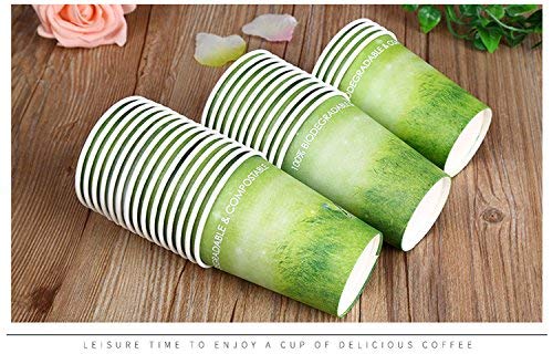 A+ DESIGN Special Green Grass Design Paper Hot Coffee Cups Eco-friendly,100% Blodegradable&Compostable (Green grass, 100 count, 8 oz)