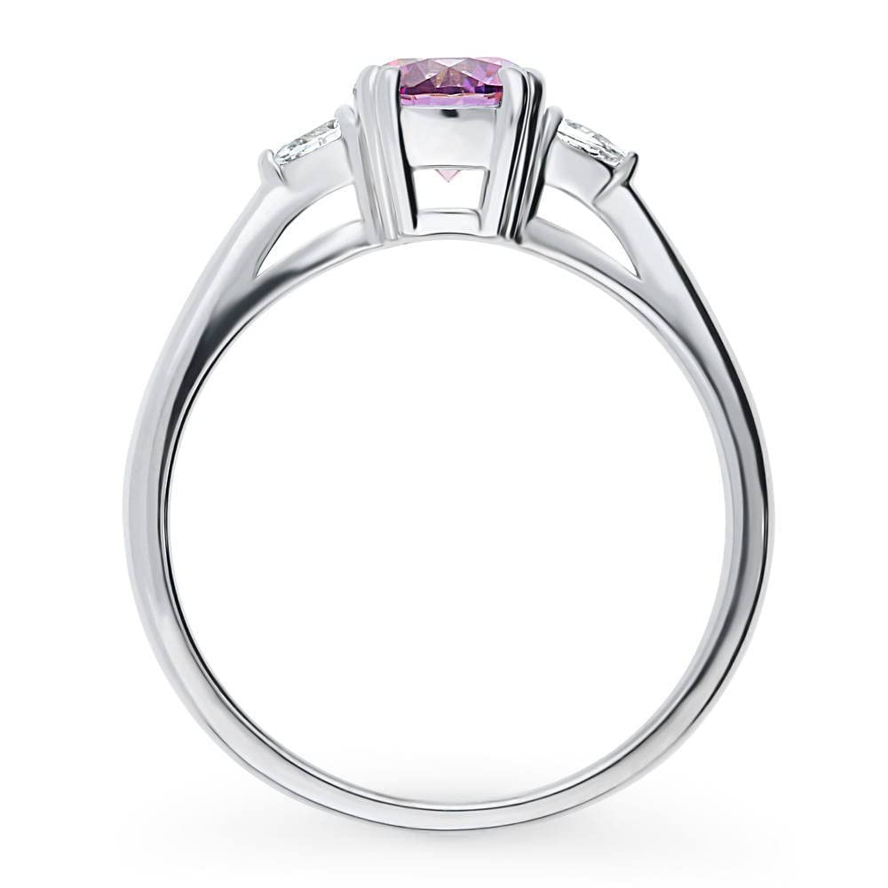 BERRICLE Sterling Silver 3-Stone Purple Round Cubic Zirconia CZ Fashion Anniversary Ring for Women, Rhodium Plated Size 9