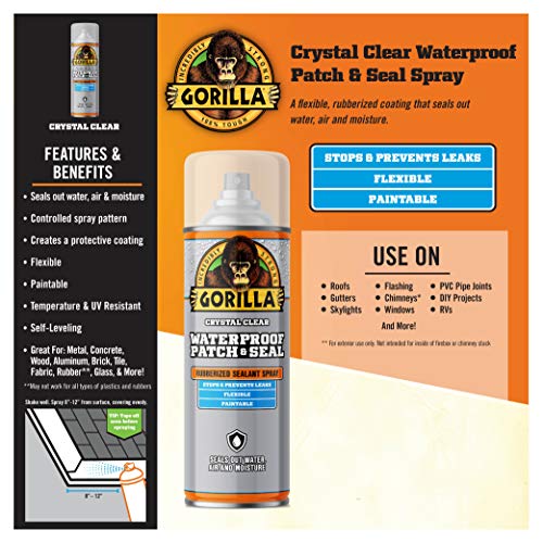 Gorilla Waterproof Patch & Seal Rubberized Sealant Spray Crystal Clear 14oz (Pack of 1)