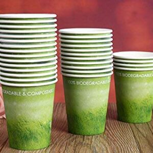 A+ DESIGN Special Green Grass Design Paper Hot Coffee Cups Eco-friendly,100% Blodegradable&Compostable (Green grass, 100 count, 8 oz)