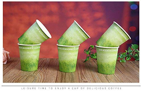 A+ DESIGN Special Green Grass Design Paper Hot Coffee Cups Eco-friendly,100% Blodegradable&Compostable (Green grass, 100 count, 8 oz)