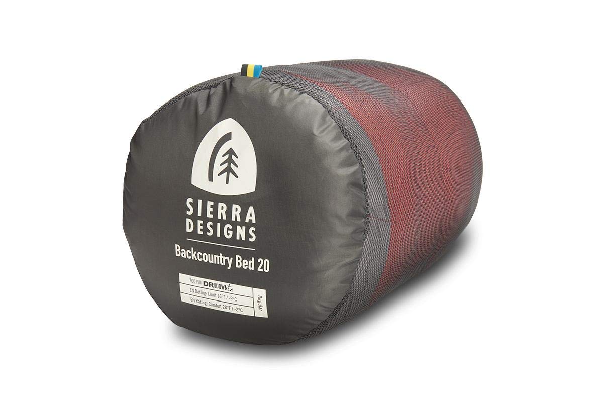 Sierra Designs Backcountry Bed 20 Degree Sleeping Bag with 650 Fill Dridown - Lightweight Zipperless Down Sleeping Bag for Camping & Backpacking -Men, Women & 2 Person