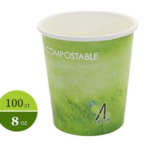 A+ DESIGN Special Green Grass Design Paper Hot Coffee Cups Eco-friendly,100% Blodegradable&Compostable (Green grass, 100 count, 8 oz)